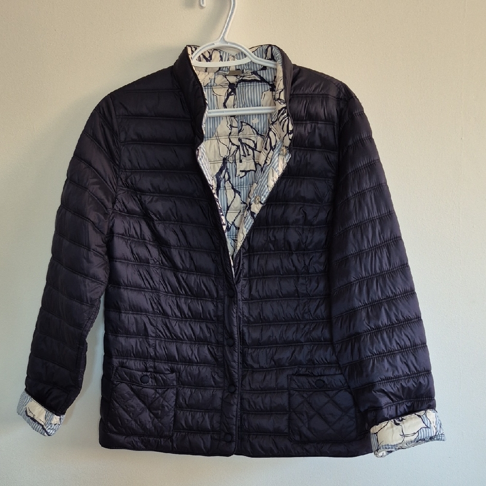 Reversible Navy Blue Barbara Lebek  Quilted Women Jacket, SZ M To L
